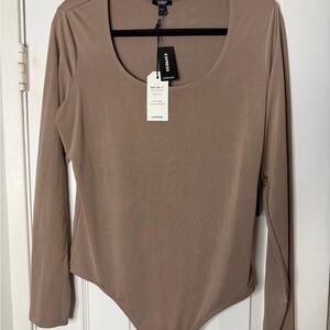 NWT Express Long Sleeve Thong Bodysuit in Taupe